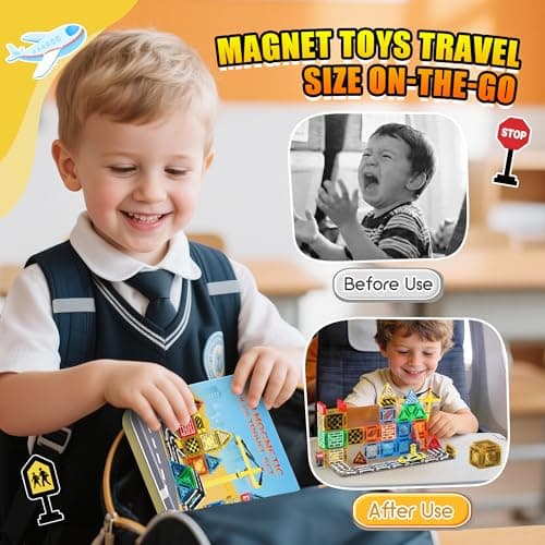 iKidiki Mini Travel Magnetic Tiles Construction 53 PCS, Toys for 3 4 5 6 7 8 Year Old Boys Girls Gifts for Birthday Magnetic Tiles Travel Set 3-8 Year Old Girl Boy Gifts Kids Birthday Presents Boys — view 3