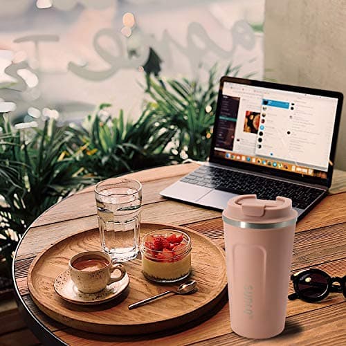SUNTQ Reusable Coffee Cups Travel - Coffee Travel Mug with Leakproof Lid - Insulated Cup Thermal Mug - Stainless Steel Coffee Travel Cup - for Hot and Cold Drinks, 13oz/380ml, Coral Pink — view 6