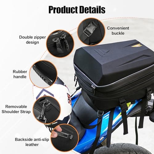 20L-28L Expandable Motorcycle Tail Bag, Fits Full Face Helmet, Waterproof — view 6