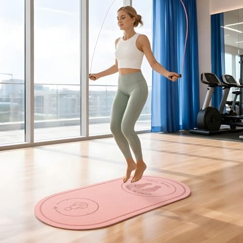 GREENSAPPIRE Yoga Mat Multi-Purpose Extra Thick Skipping Rope Mat Jump Rope Mat Foam Exercise Mats for Home Gym Floor Protection Cardio HIIT Yoga Non-Slip Shock 123X62X0.5CM (Pink) — view 4