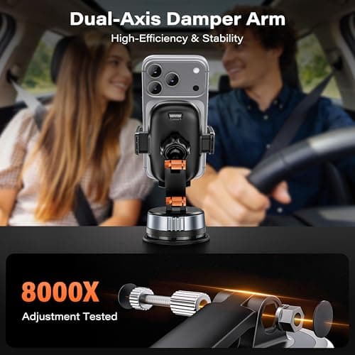 APPS2Car Car Phone Holder Mount, Strong Vacuum Suction Cup Phone Mount for Car Dashboard & Windshield, Dual-Axis Anti-Shake Arm, 360° Adjustable Universal Cell Phone Holder for Smartphone — view 6
