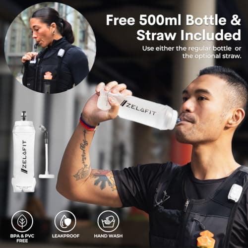 ZelaFit® Running Vest with Rechargeable LEDs & Micro USB Charging Cables, Water Bottle and Straw - Hydration Vest with 8 Pockets - Running Backpack Alternative - Men & Women (Extra Small - Small) — view 6