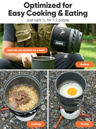 Odoland Backpacking and Camping Stove Cooking System, 7-In-1 Energy Saving Cooking Stove Set, Lightweight Camp Pot with Burner for Hiking, Trekking, Fishing and Backpacking — view 3