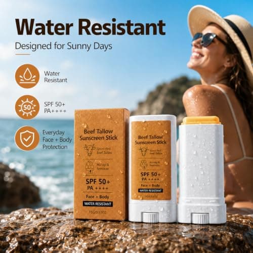 2 Pack Beef Tallow Sunscreen Stick SPF 50+,Natural Sunscreen for Face&Body — view 4