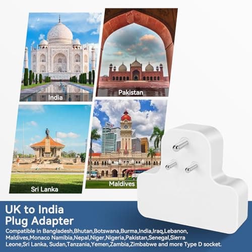 UK to India Plug Adapter,SHUOMAO Double UK to 3 Pin India Travel Adapter with 3 USB+1 USB C,Converter Plug Adaptor with with Night Light,for India,Sri Lanka,Pakistan,Burma,Maldives,Yemen(Type D) — view 3