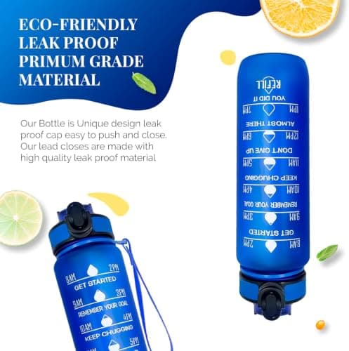 Active 100 1L Water Bottle with Straw, Motivational Time Marking | Dishwasher Safe | Leak-Proof | BPA-Free Drinks Bottle for Fitness, Work, Travel & Outdoor Use — view 3
