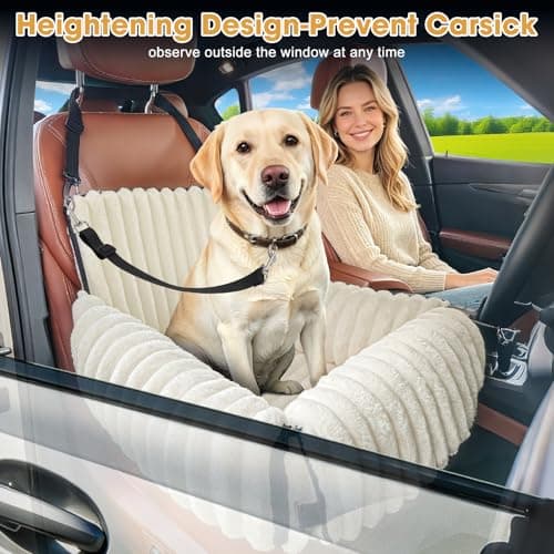 MIXJOY Dog Car Seat Travel Bed-Dog Booster Seats, 20cm High Pet Car Seat with Thick Memory Foam for 40Lbs Dogs & Cats, Waterproof Dogs Bed for Front/Back Seat of Cars, Indoors/Outdoor Handbag(Beige) — view 2