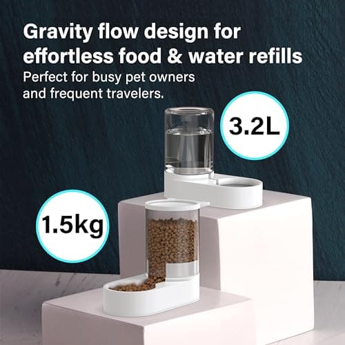 Automatic Food Feeder and Waterer Set 3.2L, 2 Packs Automatic Feeder and Waterer Set,Plastic Dog Food Dispenser and Dog Water Dispenser for Small&Medium Dogs Cats 30x15.5x25cm — view 3