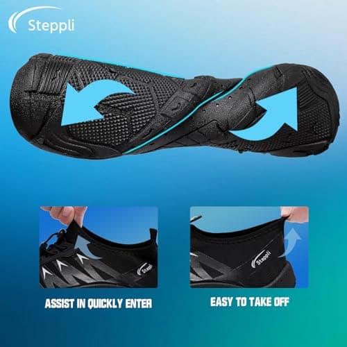 Steppli Water Shoes Beach Swim Pool Sea Surf Aqua Quick-Dry Breathable Weitsuit Non Slip Lightweight Shoes for Men Women Black EU43=UK9.5 — view 4