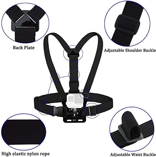 micros2u Action Camera Adjustable Chest Strap Harness Mount with J Hook Adapter. Compatible with Gopro Hero 13 12 11 10 9 8 7 6 5 4 3 / DJI, AKASO, Apeman, Apexcam & Most Action Cameras — view 2