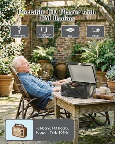 KOVCDVI Retro CD Players for Home with Bluetooth, Radio & Speakers Black — view 6