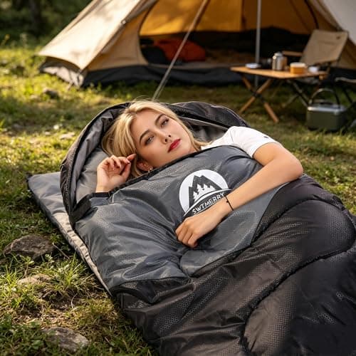 Sleeping Bag 3 Seasons (Summer, Spring, Fall) Warm & Cool Weather - Lightweight,Waterproof Indoor & Outdoor Use for Kids, Teens & Adults for Camping Hiking, Backpacking and Survival (Black Grey) — view 2