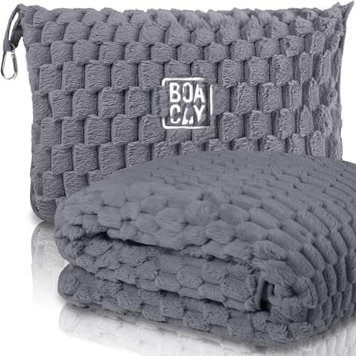 BOACAY Packable Travel Blanket for Aeroplane, Car - Compact Office Blanket - Portable Pillow for Adults, Children with Case, Luggage Sleeve, Backpack Clip