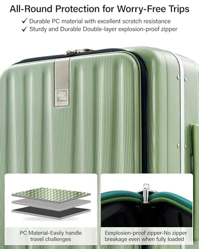 Hanke 16 20 24 26 Inch Carry On Suitcase PC Hardshell Luggage Top Open Aluminum Frame Rolling Suitcases with Wheels Travel Luggage for Womem Men, Bamboo Green, 24 Inch — view 4