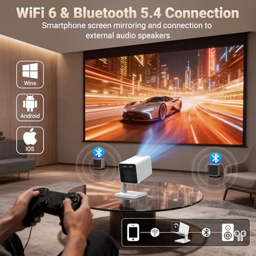 Mini Projector for Bedroom Ceiling, Smart Portable Projector with Android, WiFi & Bluetooth, 1080P Supported Home Cinema Projector for Movie Nights, Compatible with iPhone/Android — view 4