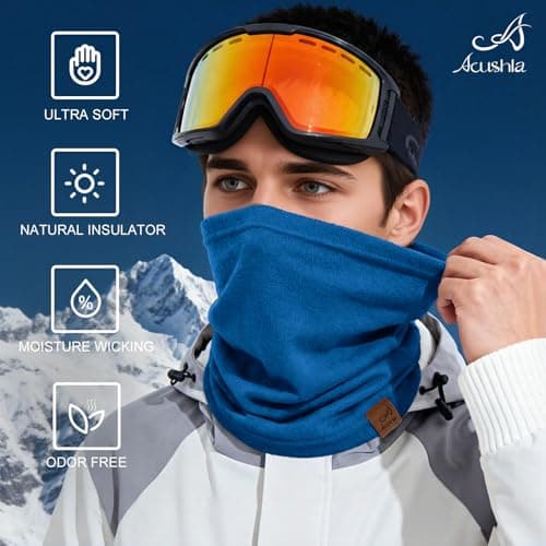 ACUSHLA 100% Merino Wool Neck Gaiter, Ski Mask Neck Warmer Unisex, Cyan — view 3