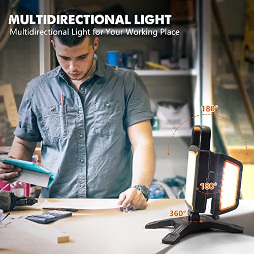 SYLSTAR 30W Rechargeable Work Light, 3000 Lumen Magnetic Work Light Battery Powered, Waterproof Portable Cordless Job Site Lighting for Construction Site, Workshop, Garage, Camping, and Car Repairing — view 3