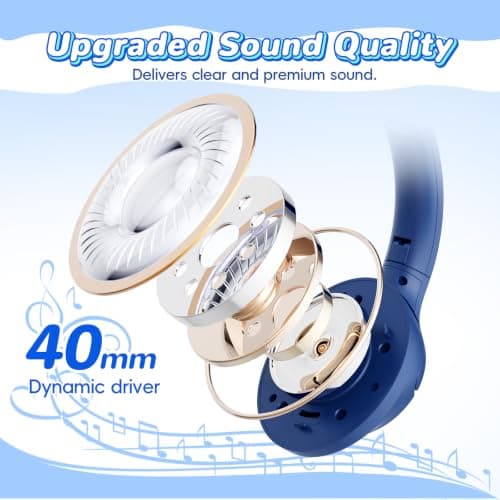 Kids Headphones Wireless with LED Lights 85H Playtime for Toddler Boy, Navy — view 6