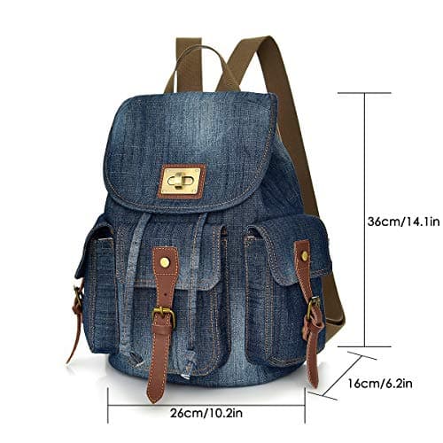CHEREEKI Denim Backpack, Canvas Backpack for Work, Travel, School, 14 Inch Laptop, Large Retro Backpack for Women, Men, Blue, Blue, Taille unique, Retro — view 2