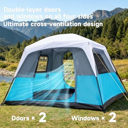 Camping Tent 4-6 Persons Large – 305x274x200cm Waterproof & Windproof Cabin Tent Easy Setup Sturdy Steel & Fibreglass Poles with Rain Cover for Family & Outdoor Adventures — view 2