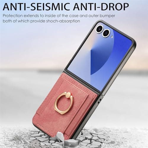 Knoowcase for Samsung Galaxy Z Flip 7 Phone Case Wallet Shockproof Bumper with Ring Holder Card Slots PU Leather Case Anit-Fall Anti-Drop Kickstand Back Cover for Samsung Z Flip 7 Case,Pink — view 2