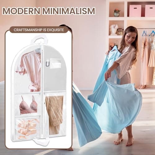 2 Packs 39.37 Inch Dance Costume Garment Bag for Travel with Handles, Kids Hanging Clothes Cover for Girls Closet Storage with 3 Clear Zipper Pockets & 1 Large Zipper Pocket (White) — view 6