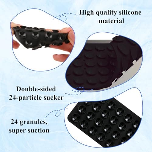 3Pcs Silicone Suction Cup Phones Holder Double Sided 24 Suction Holder Back of Phone Multifunctional Sticky, Anti-Slip for Mirror Glass Car Selfies Videos Compatibility for Most Smartphones (Black) — view 3
