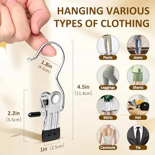 Trouser Hanger Clips with Non-Slip Rubber Coating, Space Saving Travel Pants Hangers, Portable Closet Organizer for Leggings, Skirts, Shorts, Jeans, Hats & Boots (40PCS） — view 6