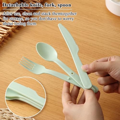 Kyraton Travel Utensils Set for 8, Reusable Plastic Spoons Forks Knives Snapped Together for Portable & Space-Saving Design Cutlery Silverware for Travel, Picnic, Camping, Work, Lunch Boxes — view 6