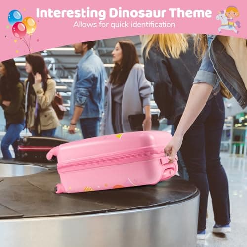 GYMAX 2Pcs Kids Luggage Set, 13" Backpack & 16" Children Hardshell Suitcase with Wheels & Telescopic Handle, Boys Girls Carry On Luggage Set for Travel School (Pink) — view 2