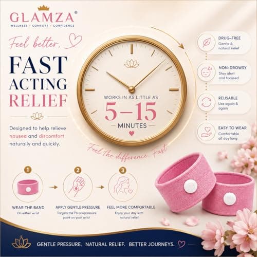Anti-Sickness Travel Bands - Acupressure Wristbands for Motion Sickness and Nausea Relief (X6 Pairs (Pink)) — view 4