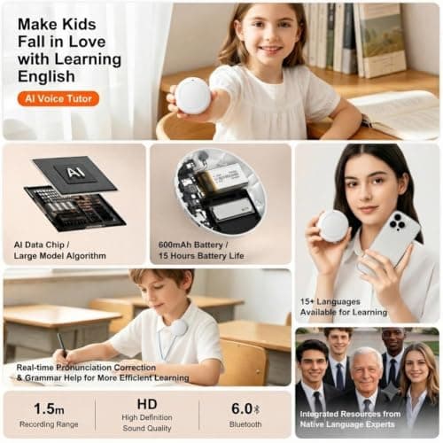 Smart Wearable Translator,Real-time AI Translator Language TranslatorDevice,English Spanish Voice Translation Device,Support 27Language,Foreign Language Practice Partner for Work,Travel,Communication — view 4