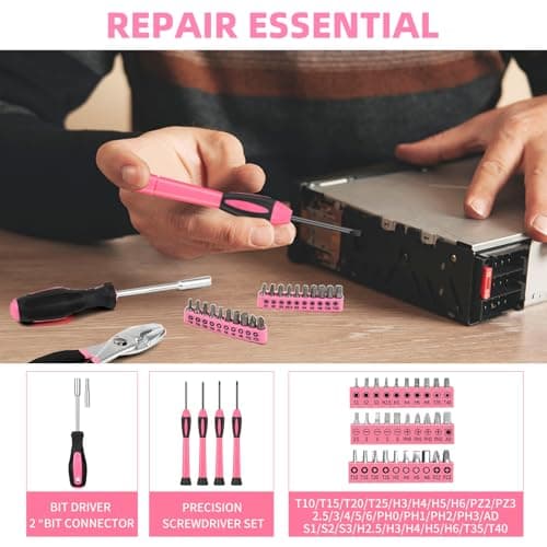 HANGYING 143 Piece Pink Home Repair Tool Kit for Women with Storage Case — view 2
