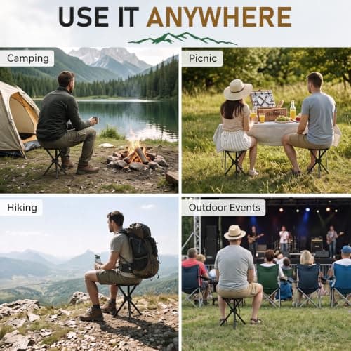 Karenhi 6 Pack Travel Folding Camping Stool, Lightweight Outdoor Tripod Chair Heavy Duty Portable Three Legged Seats for Travel Fishing Hiking Tailgating, Premium 600d Oxford Fabric, Black — view 6