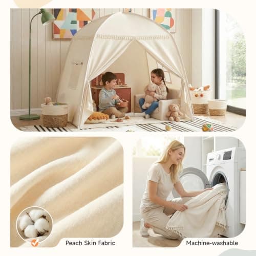 Kids Bed Tent Indoor: Children's Play Tents Large -Canopy Bed Toddler Double Single for Boys & Girls - Baby Floor Playhouse Inside Sleeping for Playroom Gift Toys (Cream) — view 6