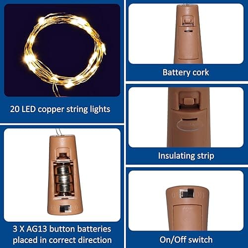 Akynite Bottle Cork Lights Warm White, 20 LEDs 2M String Fairy Lights, LED Gin Wine Bottle Lights for Dinner Party, Decoration Light for Wedding, Garden Table, Bedroom, Gift for Xmas, Pack of 3 — view 3