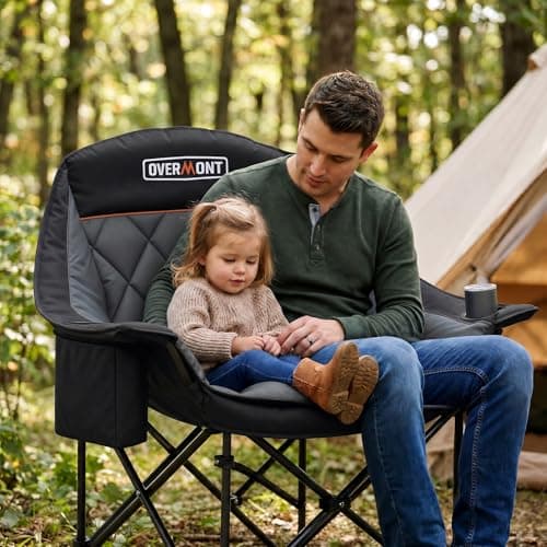 OVERMONT Oversized XL Camping Folding Chair for Adults - 450lbs Support Heavy-Duty Padded Folding Chair with Side Pocket Cup Holder for Outdoor Sports Garden Beach Fishing Lawn Black — view 2