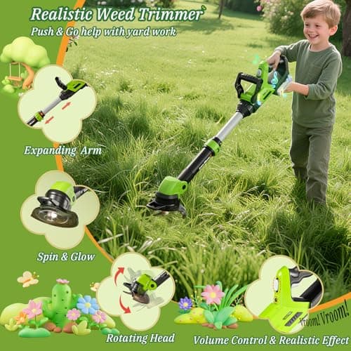 Kids Tool Set, 3-IN-1 Toddler Power Garden Tools with Sounds & Lights, Volume+/-, Toy Weed Wacker, Leaf Blower & Hedge Trimmer, Outdoor Play Toy Tools, Christmas Birthday Gifts for Boys 3 4 5 6 7 8+ — view 2