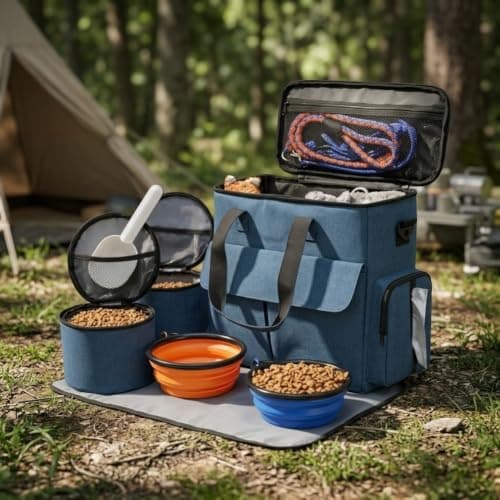 Dog Travel Bag Airline Approved Pet Weekend Set (Blue + 2 Bowls) — view 2