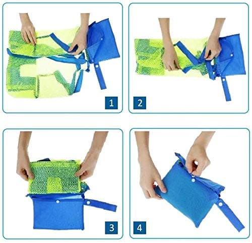 Large Mesh Beach Bag for Toys Sand Away Tote with Zipper for Child Swim Pool Travel Sandy Shoes Wet Towels 18 x 12 x 18inch Green Straps Blue Mesh — view 4