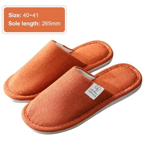Colexy Women's Men's Slippers, Cotton Linen Comfortable and Breathable Material Indoor Slippers Washable Guest Slippers Autumn Winter Slippers for Hotel Casa Spa, Orange, 6.5/7.5 — view 4