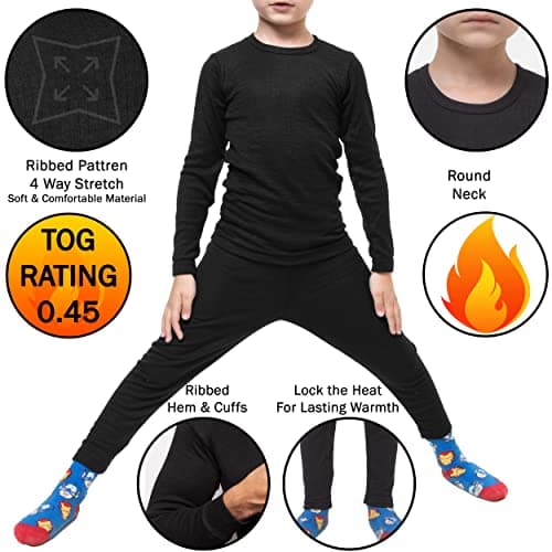 GA COMMUNICATIONS KIDS THERMAL WINTER WARM UNDERWEAR FULL SET LONG JOHN BOTTOM AND LONG SLEEVE TOP[Black,13-14] — view 6