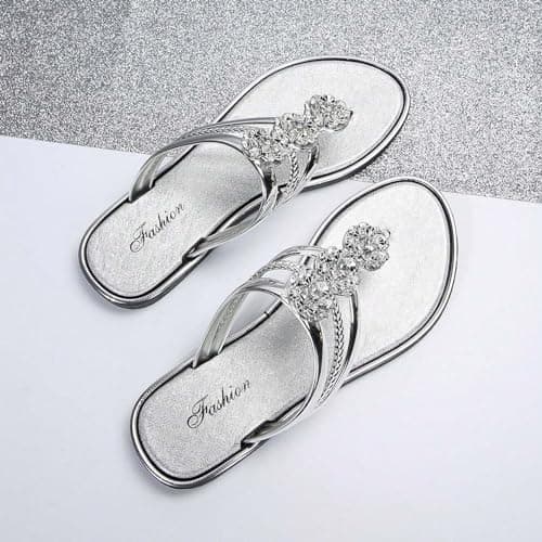 Women's Sparkly Flip Flops Diamante Sandals for Women Glitter Slides Mules Thong Sandal Stylish Flat Shoe for outdoor indoor Summer Beach Travel Vacation — view 3
