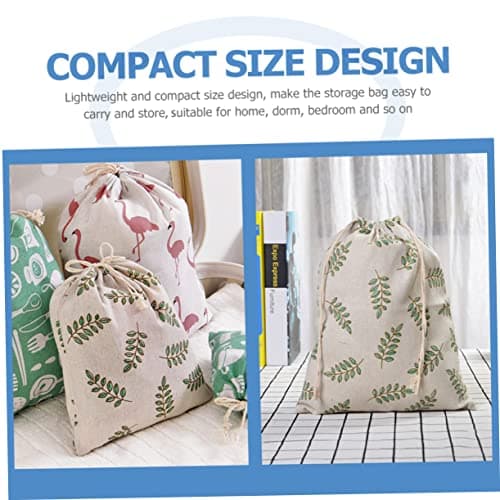 WEKADRIN 6Pcs Printed Cotton Linen Drawstring Pouches Storage Bags for Travel Clothes Underwear Organization Small Medium Large Lightweight Packing Sacks for Home Dorm Party — view 3