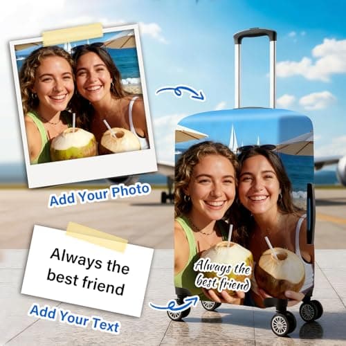 ZEXUPER Personalised Suitcase Covers, Custom Suitcase Cover, Covers for Suitcases Protector – Add Your Photo, Name & Text, Double-Sided Design, Elastic & Washable Travel Luggage Covers — view 2