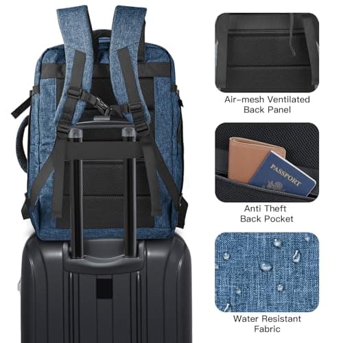 Carry On Backpack, Extra Large 50L Travel Backpack for Men & Women, Expandable Backpack For Airplanes, 17 Inch Laptop Backpack, Luggage Suitcase 40L Daypack Lightweight Business Weekender Bag, Blue — view 5
