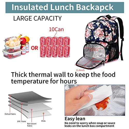 Travel Laptop Backpack for Women,Lunch Backpack Extra Large Business Work Backpack with Insulated Cooler Compartment,Water Resistant 17 Inch Computer Rucksack with USB Charging Port College School Bag — view 3