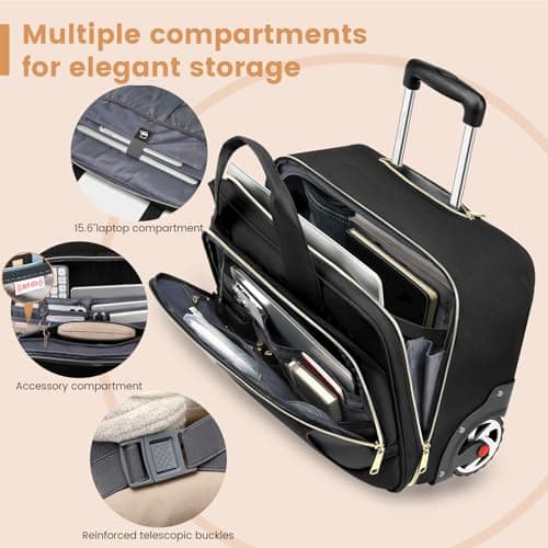 RUCYEN Rolling Laptop Bag,Rolling Briefcase for Men & Women,Laptop Briefcase on Wheels,Carry On Bag for Business Travel (Golden) — view 2