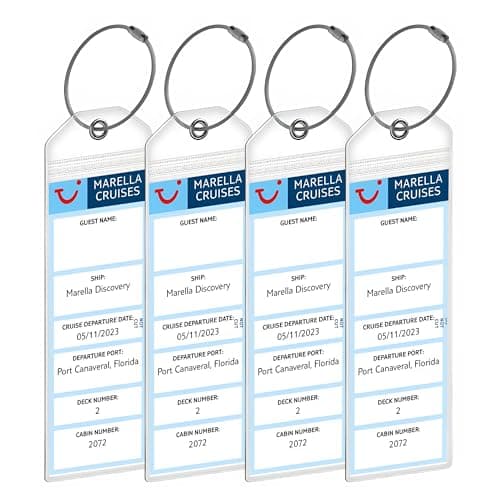 Marella (TUI) Cruise Luggage Tag Holders [4 Pack] – Waterproof, Durable Plastic with Steel Loops – Fits All Marella (TUI) Ships for Cruising in 2026, 2027 and 2028
