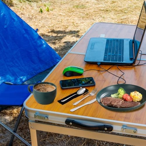 Camping utensils set, ReaNea Camping Plates And Bowls Set With Coffee Mug, Travel Cutlery Set Include Spoon, Fork, Knife for Home, Poolside, Outdoor, Picnic, Camp — view 5